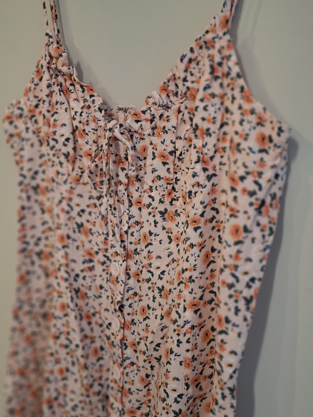 Sun Dress Mini Floral Button-Front Spaghetti Strap Dress Size M Pink/Orange